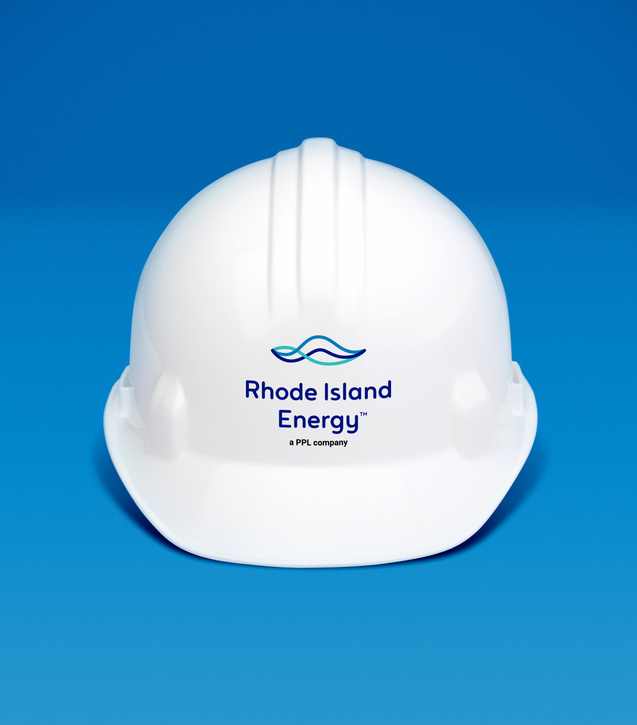 RIE hard hat on blue background